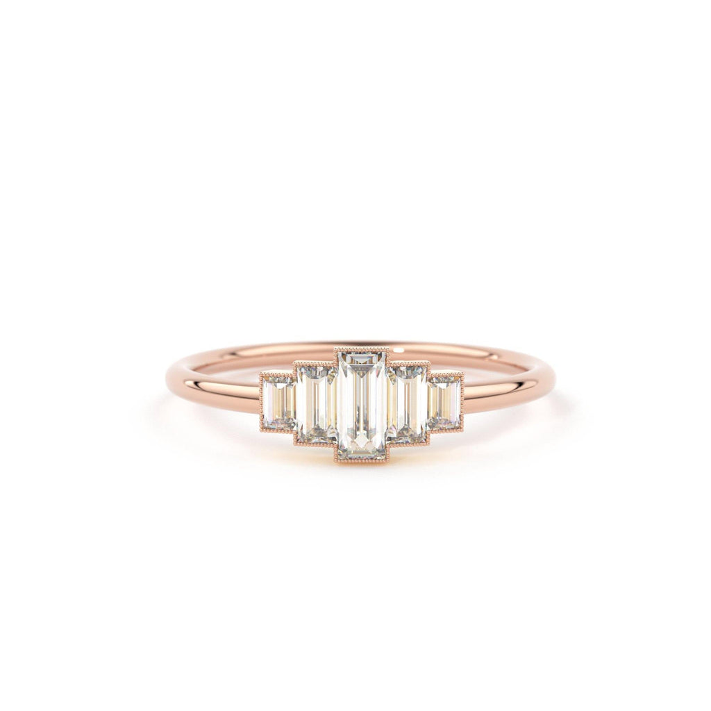 14k Gold Step Cut Baguette Diamond / Alternative Engagement Ring / Christmas Gift - Jalvi & Co.