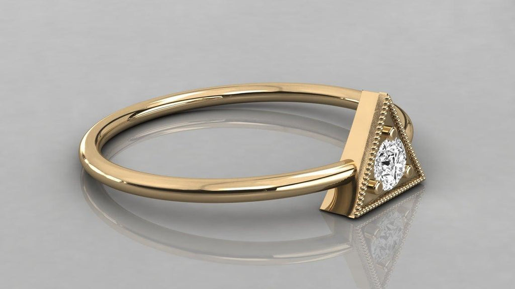 14k Gold Trillion Diamond Ring / Dainty Diamond Ring / Thin Diamond Ring / Gold Diamond Ring / Simple Diamond Ring - Jalvi & Co.