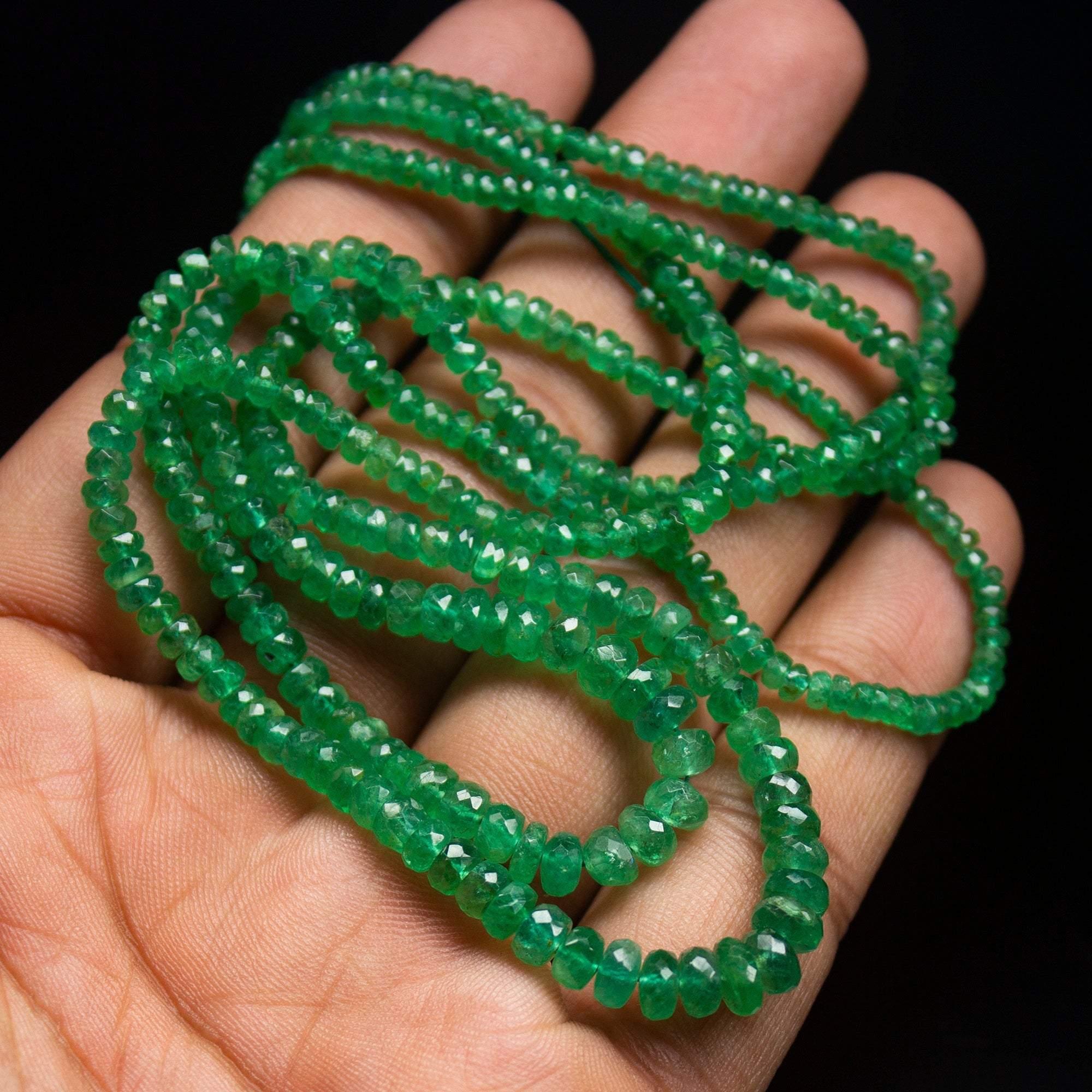 18 inch, 2-5mm, Zambian Green Emerald Faceted Rondelle Beads Strand,  Emerald Beads