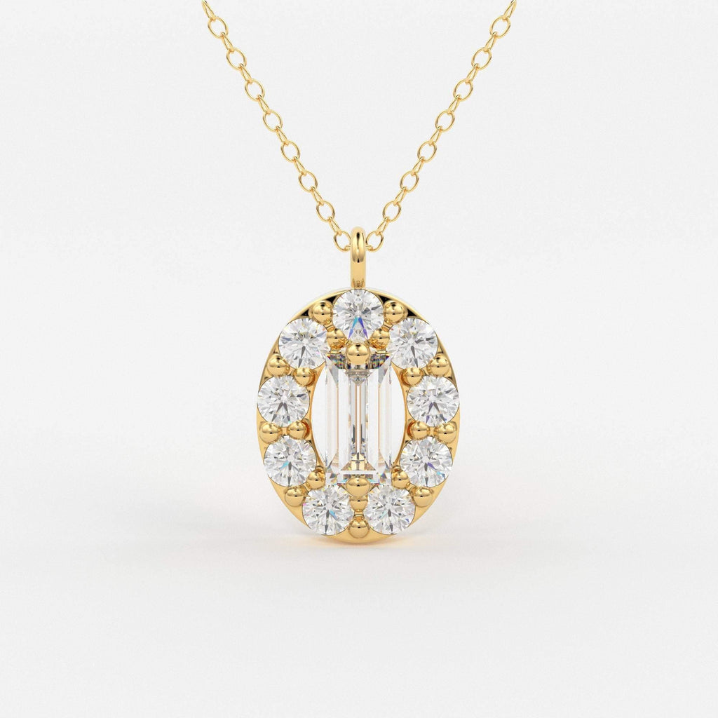 Baguette Diamond Necklace in 14k Gold / Diamond Cluster Necklace / Oval Diamond Layering Necklace / Minimalist Gift / Diamond Necklace - Jalvi & Co.