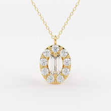Load image into Gallery viewer, Baguette Diamond Necklace in 14k Gold / Diamond Cluster Necklace / Oval Diamond Layering Necklace / Minimalist Gift / Diamond Necklace - Jalvi & Co.