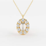 Baguette Diamond Necklace in 14k Gold / Diamond Cluster Necklace / Oval Diamond Layering Necklace / Minimalist Gift / Diamond Necklace