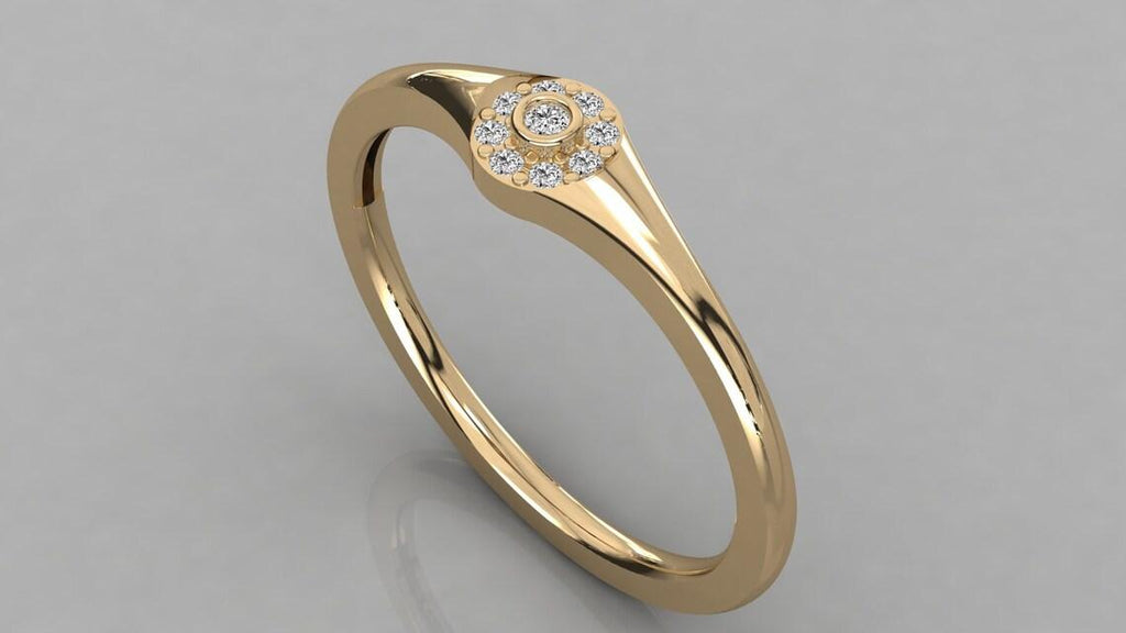 Brilliant Diamond Band in 14k Gold / Signet Diamond Ring / Round Gold Band White Diamond Ring / Signet Diamond Wedding Band - Jalvi & Co.