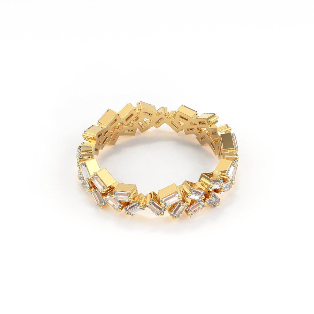 Cluster Baguette Eternity Ring / 14k Gold Stacking Diamond Wedding Band / Full Eternity Diamond Ring / Stackable Ring / Prong Set Ring - Jalvi & Co.