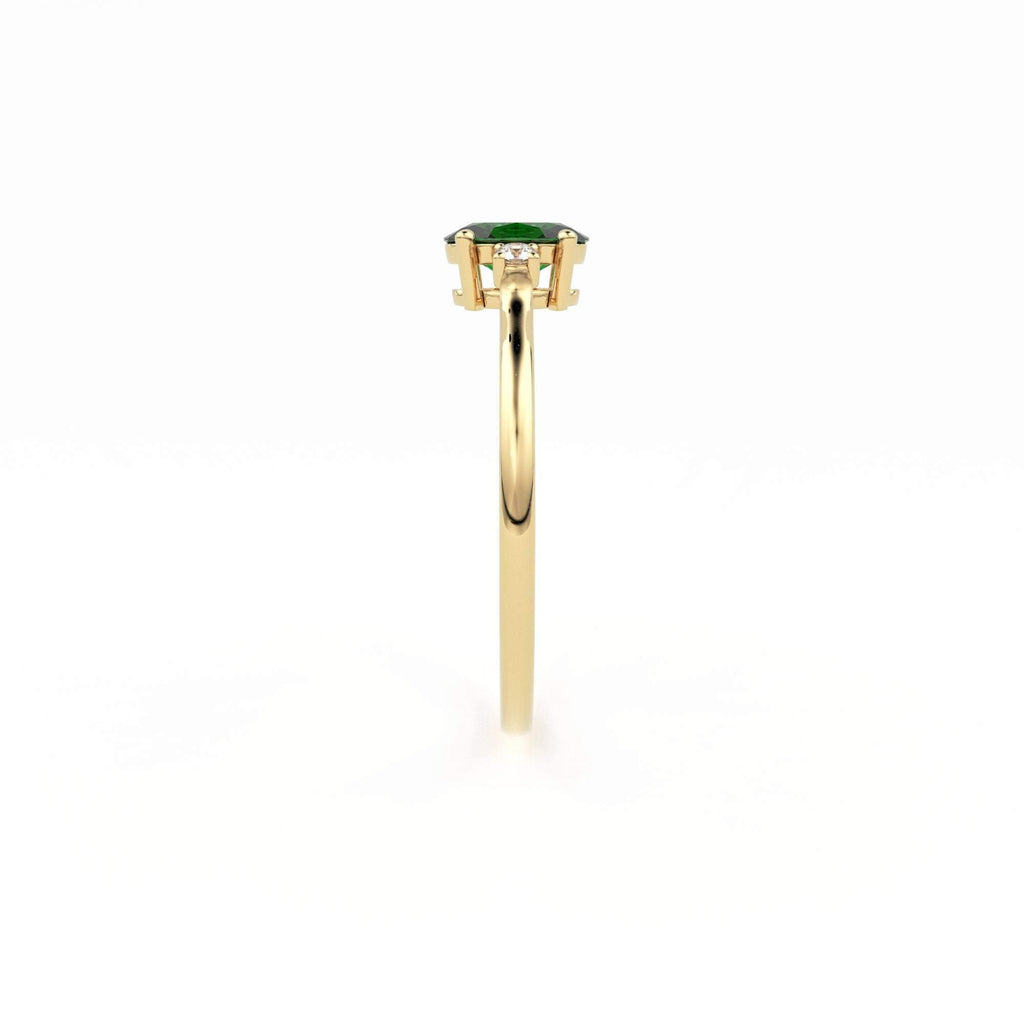 Emerald Ring / Emerald Engagement Ring in 14k Gold / Oval Cut Natural 3 Stone Emerald Diamond Ring / May Birthstone / Promise Ring - Jalvi & Co.