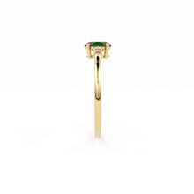 Load image into Gallery viewer, Emerald Ring / Emerald Engagement Ring in 14k Gold / Oval Cut Natural 3 Stone Emerald Diamond Ring / May Birthstone / Promise Ring - Jalvi & Co.