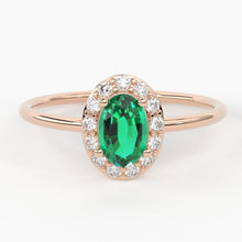 Load image into Gallery viewer, Emerald Ring / Emerald Engagement Ring in 14k Gold / Oval Cut Natural Emerald Diamond Ring / May Birthstone / Promise Ring - Jalvi &amp; Co.