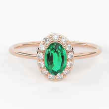 Load image into Gallery viewer, Emerald Ring / Emerald Engagement Ring in 14k Gold / Oval Cut Natural Emerald Diamond Ring / May Birthstone / Promise Ring - Jalvi & Co.