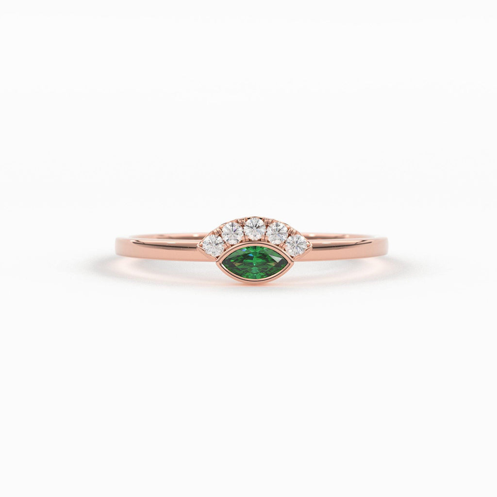 Emerald Ring / Marquise Cut Emerald Ring in 14k Solid Gold / Natural Emerald Ring / May Birthstone Ring / Dainty Emerald Ring - Jalvi & Co.