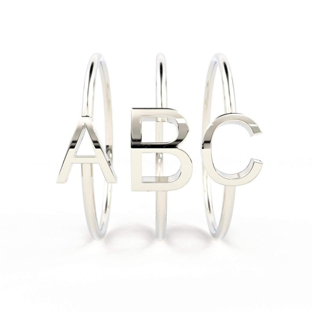Gold Letter Ring / 14K Solid Gold / Letter Ring / Initial Gold Ring / Stackable Letter Ring / Stackable Initial Rings / Dainty Letter Ring - Jalvi & Co.