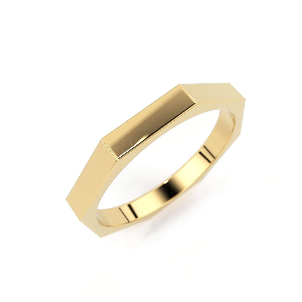 Octagon Gold Ring / 14k Solid Gold Ring / Minimalist Geometric Design Ring / Bolt Shape Ring / Simple Ring / Wedding Ring, Gifts for Her - Jalvi & Co.