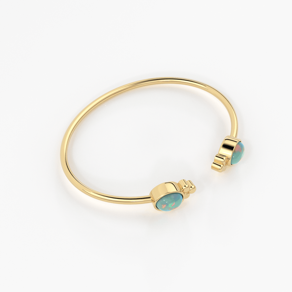 Opal Cuff Bracelet, Open Bangle Bracelet, Real Solid Gold Cuff Bracelet, Vintage Stacking Bangle, 14k Gold Bangle Bracelet - Jalvi & Co.