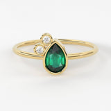 Pear Emerald Ring / Emerald Engagement Ring in 14k Gold / Pear Cut Natural Emerald Diamond Ring / May Birthstone / Promise Ring