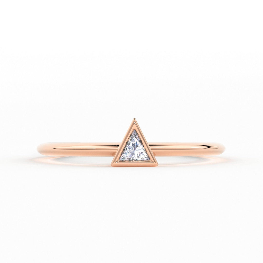 Trillion Diamond Ring with Triangle Diamond / 0.1carat Diamond Ring / Solitaire Stack Ring / Thin Gold Stacking Ring / Promise Ring / Gift - Jalvi & Co.