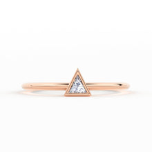 Load image into Gallery viewer, Trillion Diamond Ring with Triangle Diamond / 0.1carat Diamond Ring / Solitaire Stack Ring / Thin Gold Stacking Ring / Promise Ring / Gift - Jalvi & Co.