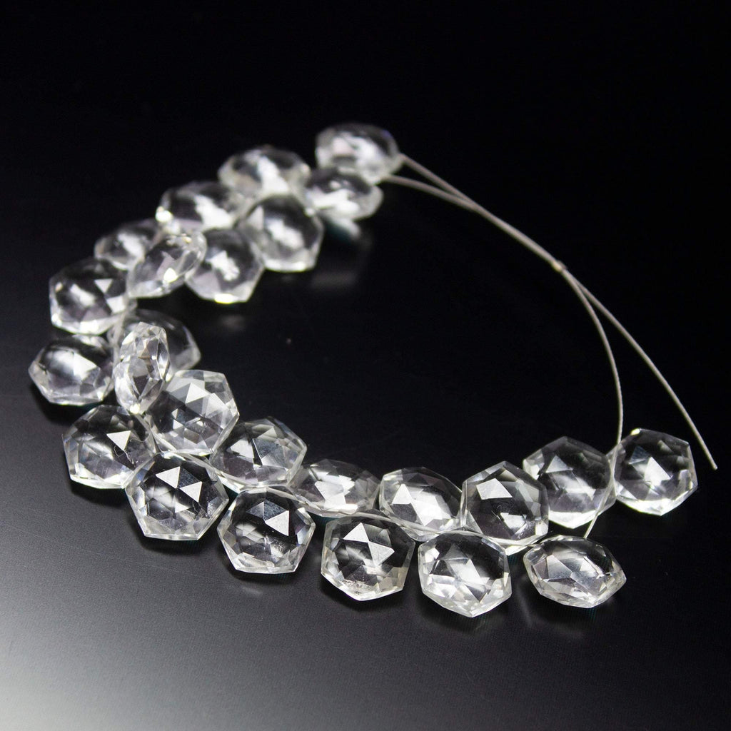 White Quartz Rock Crystal Faceted Hexagon Gemstone Loose Pair Briolette Beads 5 Pair 10mm - Jalvi & Co.