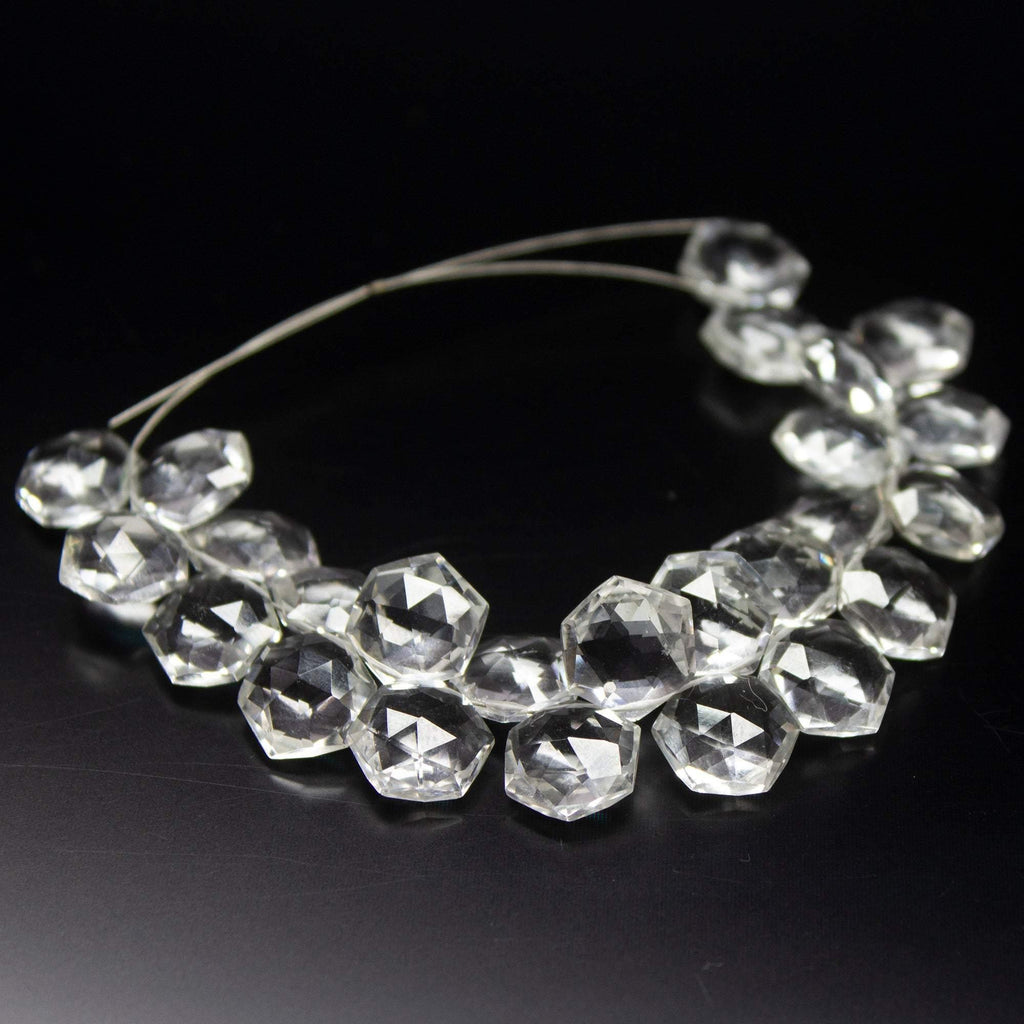 White Quartz Rock Crystal Faceted Hexagon Gemstone Loose Pair Briolette Beads 5 Pair 10mm - Jalvi & Co.