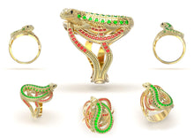 Load image into Gallery viewer, Lizard 14K Gold Diamond Ring / Gecko Emerald Ring / Iguana Ruby Ring/ Animal Gemstone Cocktail Ring - Jalvi & Co.