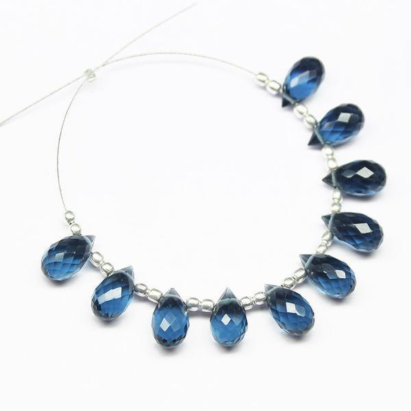 London Blue Topaz Quartz Faceted Tear Drop Briolette Beads 10 beads 10x5mm - Jalvi & Co.