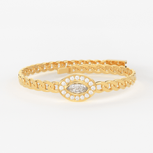 Load image into Gallery viewer, Marquise Diamond Bracelet / Evil Eye Diamond Bracelet 14k Gold / Good Luck Charm Bracelet / Halo Diamond Bracelet / Cuban Chain Diamond Bracelet - Jalvi & Co.