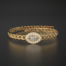 Load image into Gallery viewer, Marquise Diamond Bracelet / Evil Eye Diamond Bracelet 14k Gold / Good Luck Charm Bracelet / Halo Diamond Bracelet / Cuban Chain Diamond Bracelet - Jalvi & Co.