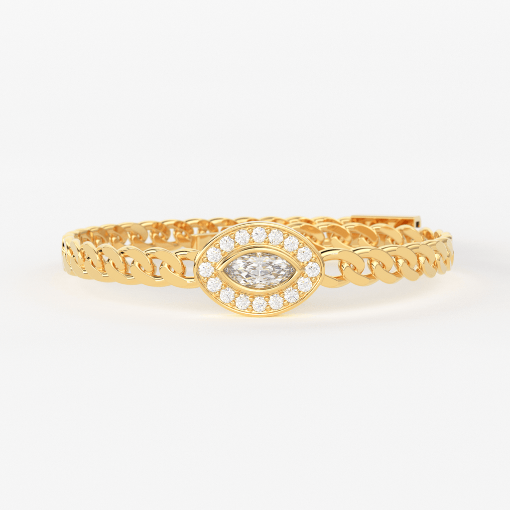 Marquise Diamond Bracelet / Evil Eye Diamond Bracelet 14k Gold / Good Luck Charm Bracelet / Halo Diamond Bracelet / Cuban Chain Diamond Bracelet - Jalvi & Co.