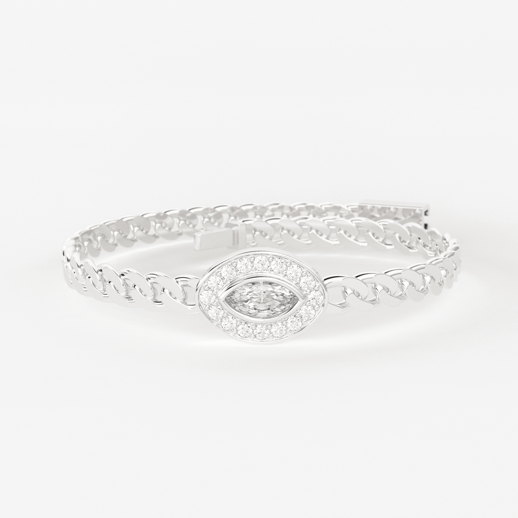 Marquise Diamond Bracelet / Evil Eye Diamond Bracelet 14k Gold / Good Luck Charm Bracelet / Halo Diamond Bracelet / Cuban Chain Diamond Bracelet - Jalvi & Co.