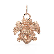 Load image into Gallery viewer, Mayan Head 14k Gold Charm / 18k Solid Gold Aztec Pendant / Round Cut Diamond Charm / Handmade Solid Gold Mask Charm / Mexican Gold Pendant - Jalvi & Co.