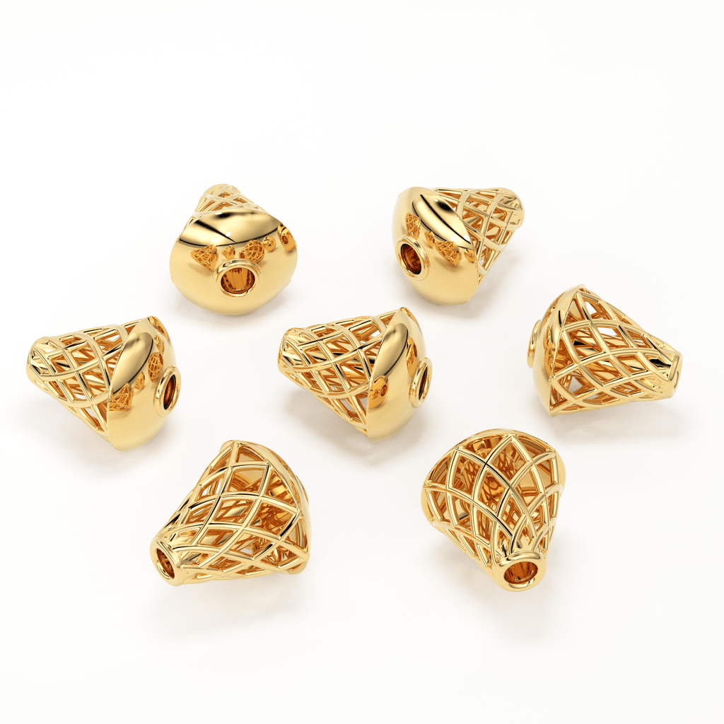 Meshed Cone Solid Gold 14k 18k Designer Handmade Gold Spacer Bead Jewelry Making Supply 5.35mm - Jalvi & Co.