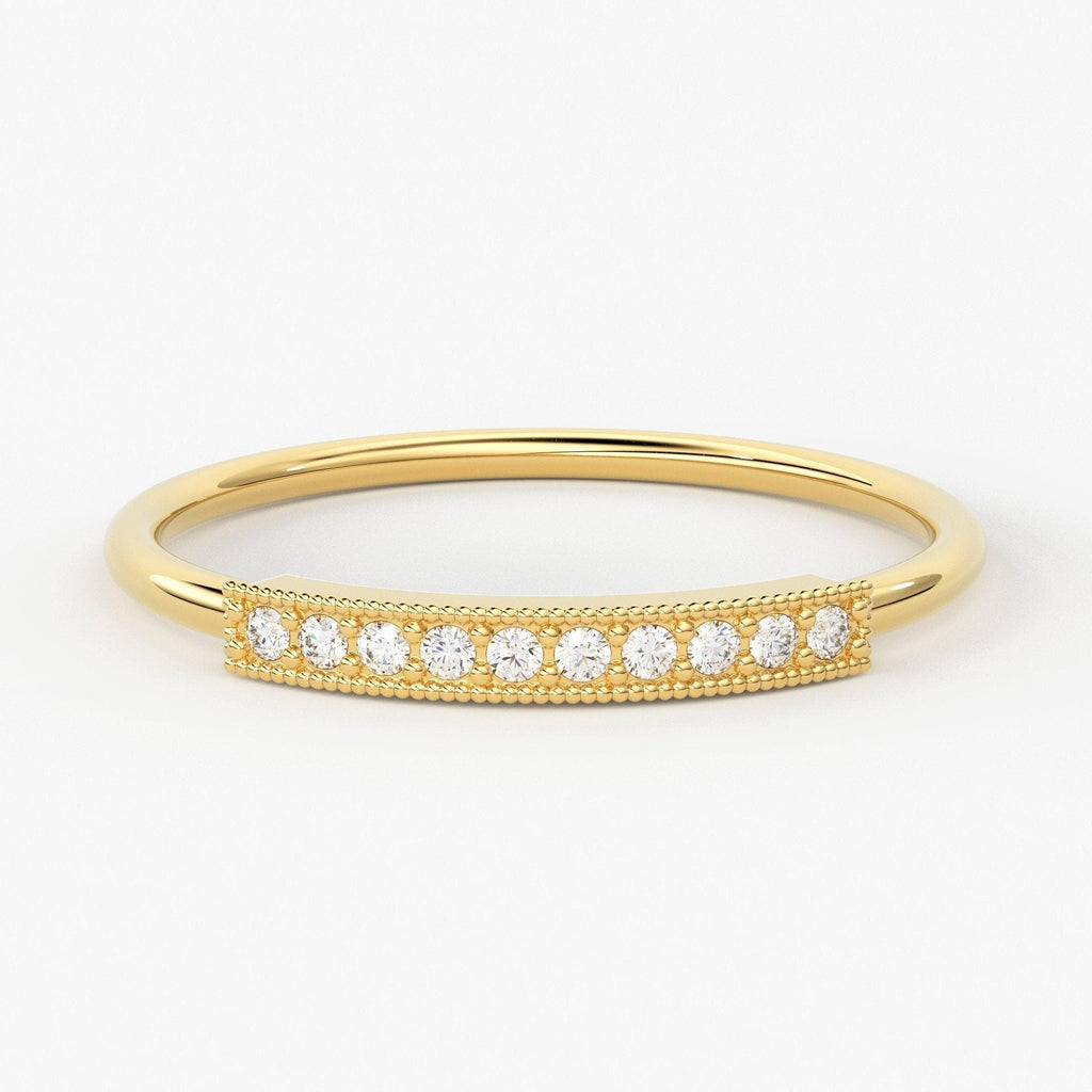 Milgrain Round Diamond in 14k Gold / Diamond Bar Milgrain Ring / Stackable Diamond Ring - Jalvi & Co.