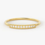 Milgrain Round Diamond in 14k Gold / Diamond Bar Milgrain Ring / Stackable Diamond Ring