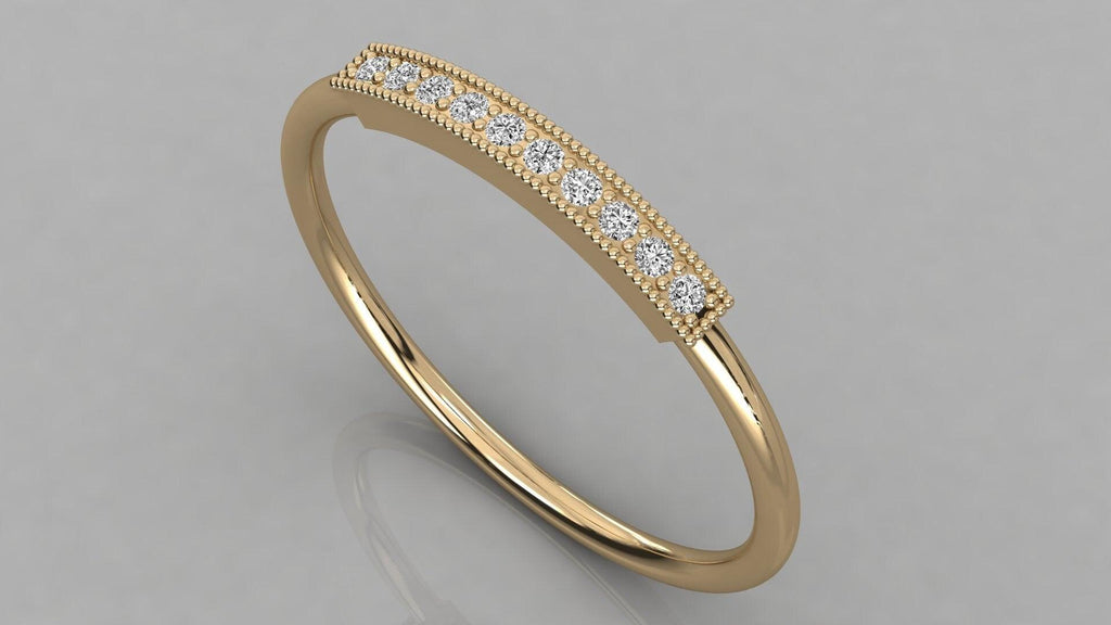 Milgrain Round Diamond in 14k Gold / Diamond Bar Milgrain Ring / Stackable Diamond Ring - Jalvi & Co.