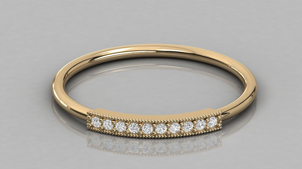 Milgrain Round Diamond in 14k Gold / Diamond Bar Milgrain Ring / Stackable Diamond Ring - Jalvi & Co.