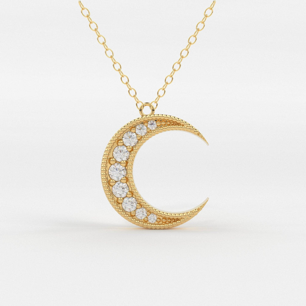 Mini Crescent Moon Diamond Necklace in 14k Gold / Double Horn Diamond Necklace / Graduation Gift / Christmas Gift - Jalvi & Co.