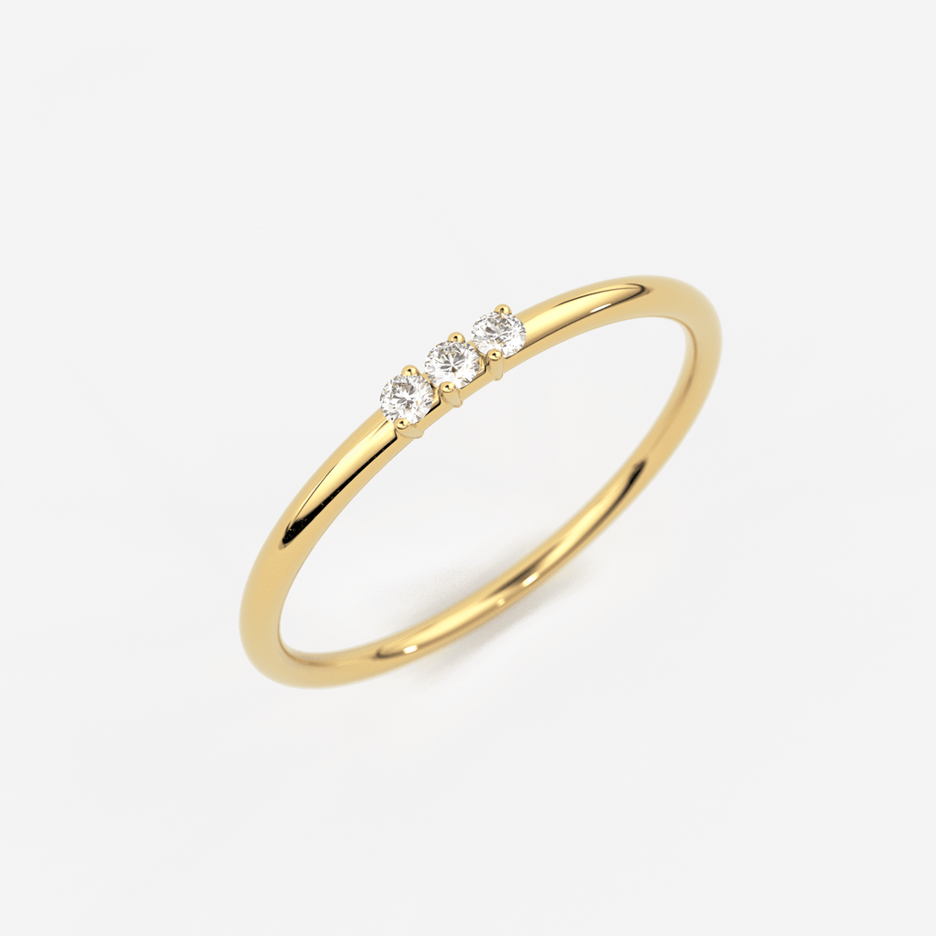 Minimalist Ring 14k Solid Gold / Diamond Ring / 1.5MM Triple Stone Ring / Thin Gold Stacking Rings / Promise Ring / Christmas Gift - Jalvi & Co.
