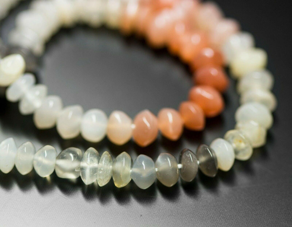 Multi Moonstone Smooth Rondelle Button Gemstone Spacer Beads 6mm 7mm June August - Jalvi & Co.