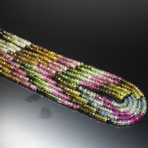 Multi Watermelon Tourmaline Faceted Rondelle Gemstone Spacer Beads 13" 3.5mm 4mm - Jalvi & Co.
