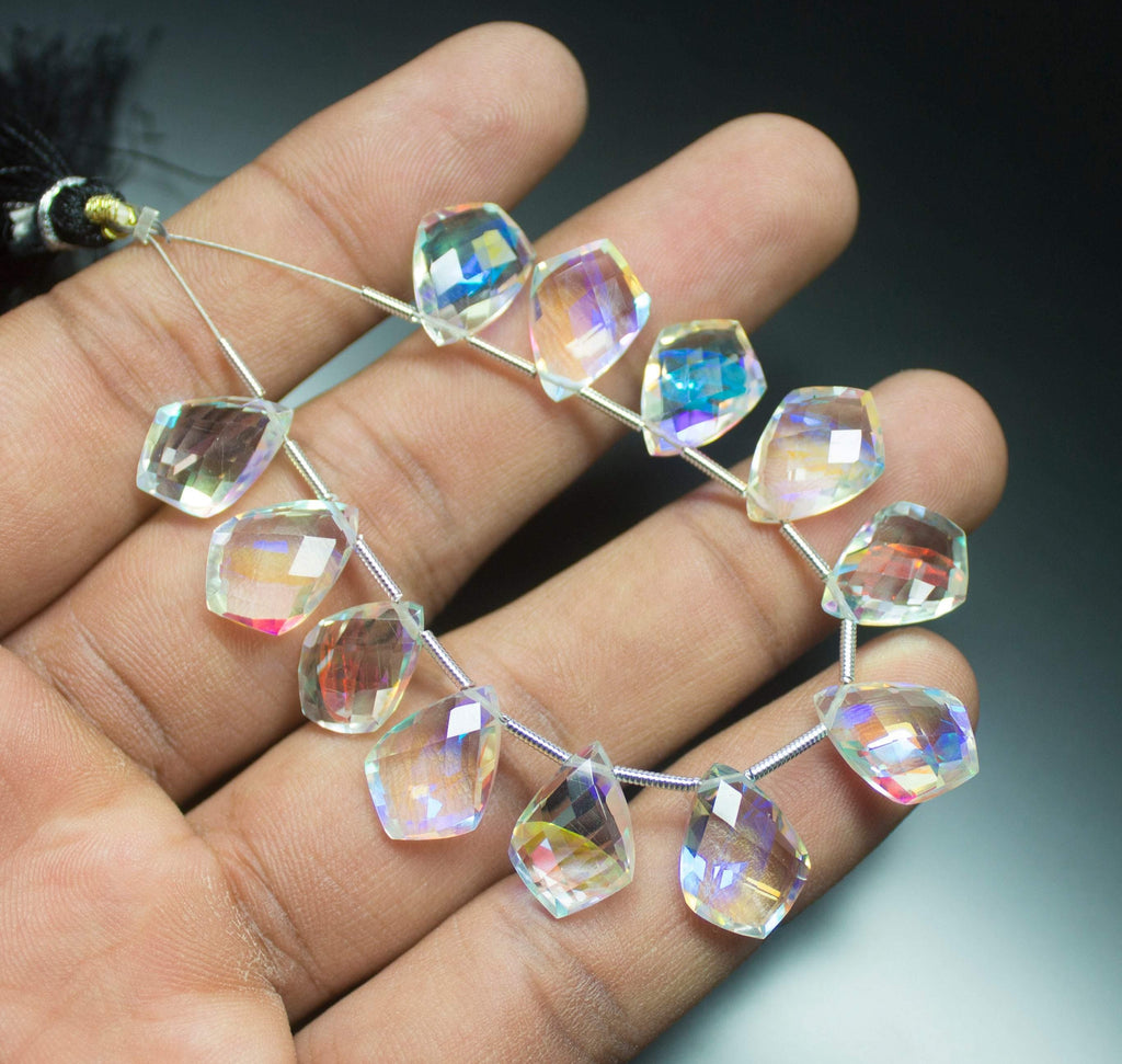 Mystic Rainbow Quartz Faceted Fancy Kite Shape Briolettes Gemstone Beads 5 Pair 14x10mm - Jalvi & Co.