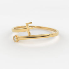 Load image into Gallery viewer, Name Ring/ Personalized Initial Letter Ring Set with Bezel Set Solitaire Diamond Ring in 14k Gold/ Perfect Gift for Mother / Birthstone Ring - Jalvi & Co.