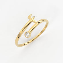 Load image into Gallery viewer, Name Ring/ Personalized Initial Letter Ring Set with Bezel Set Solitaire Diamond Ring in 14k Gold/ Perfect Gift for Mother / Birthstone Ring - Jalvi & Co.