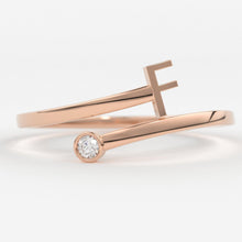 Load image into Gallery viewer, Name Ring/ Personalized Initial Letter Ring Set with Bezel Set Solitaire Diamond Ring in 14k Gold/ Perfect Gift for Mother / Birthstone Ring - Jalvi & Co.