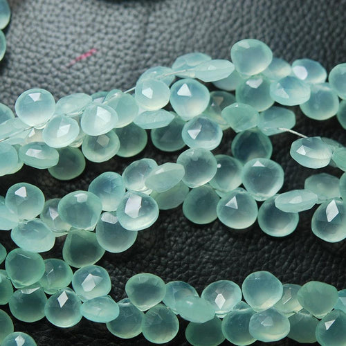 Natural Aqua Chalcedony Faceted Heart Briolette Gemstone Loose Beads 8