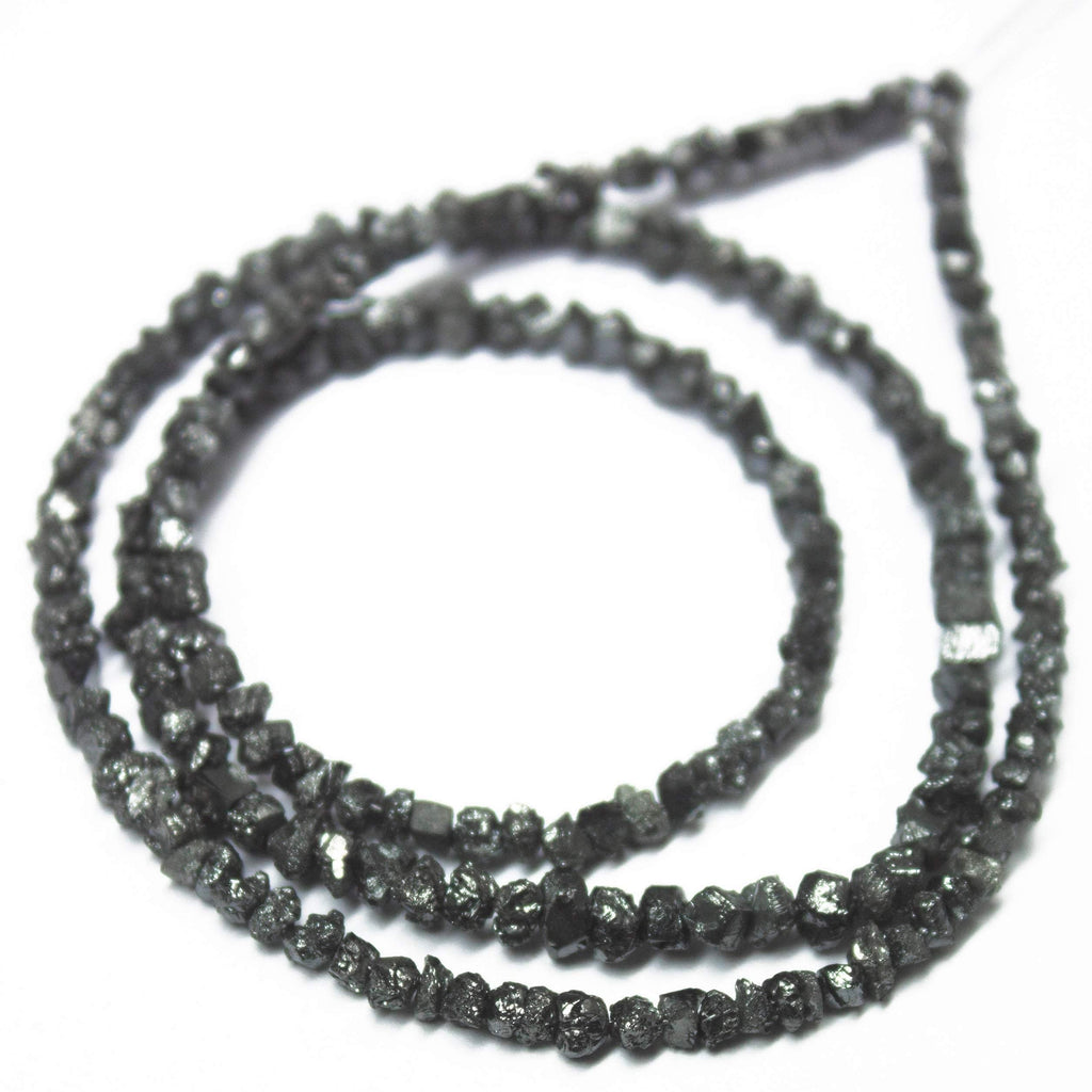 Natural Black Diamond Uncut Rough Loose Gemstone Beads 3mm 3.5mm 15.5" - Jalvi & Co.