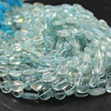 Natural Blue Aquamarine Smooth Oval Beads 9mm 11mm 13.5inches