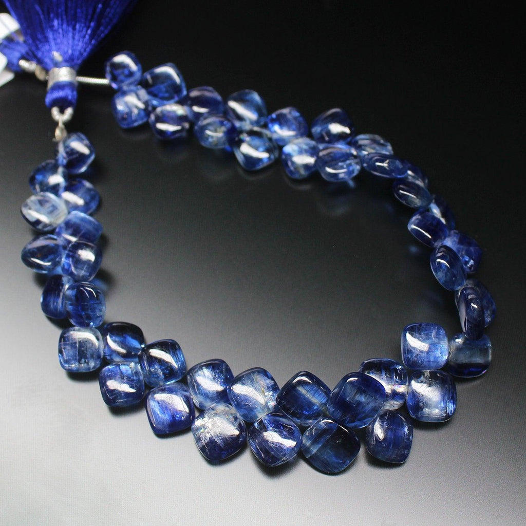 Natural Blue Kyanite Smooth Cushion Drops Gemstone Loose Beads Strand 7mm 8mm 4" - Jalvi & Co.