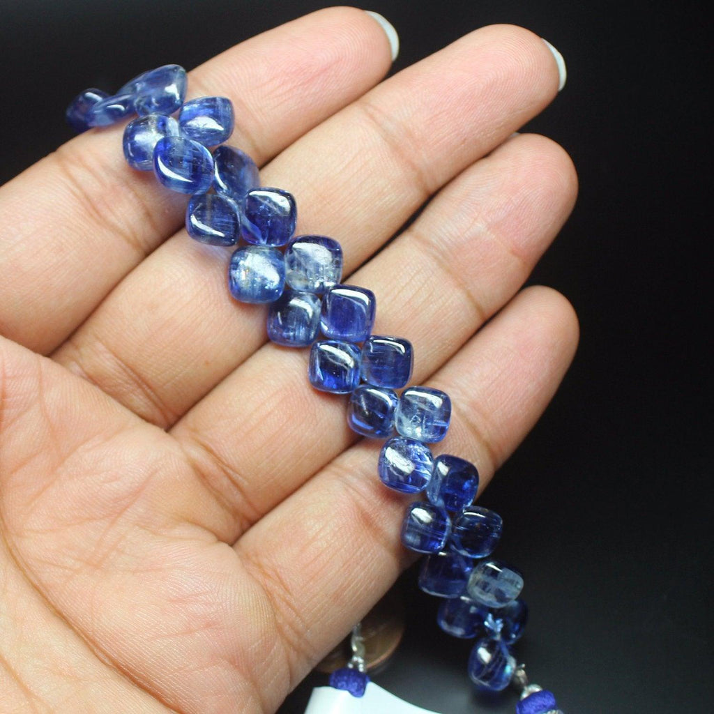 Natural Blue Kyanite Smooth Cushion Drops Gemstone Loose Beads Strand 7mm 8mm 4" - Jalvi & Co.