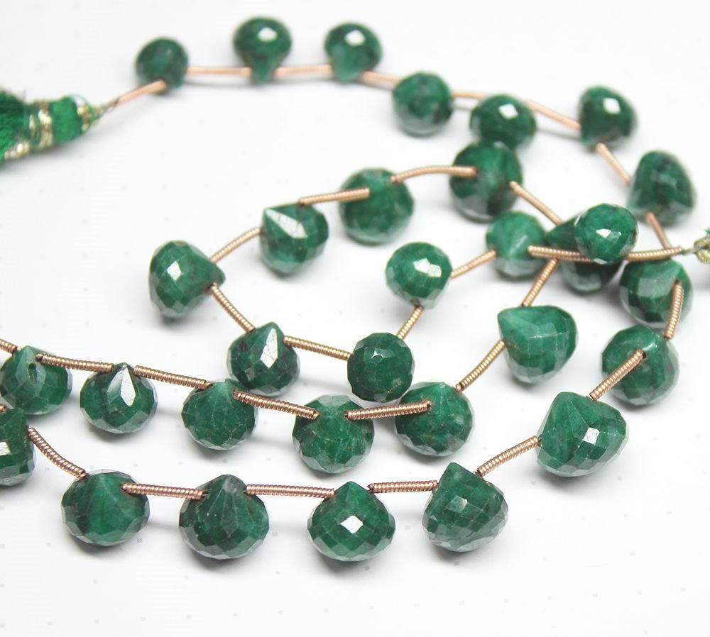 Natural Dyed Green Emerald Faceted Onion Drop Gemstone Loose Bead Strand 7-10mm 9.5" - Jalvi & Co.
