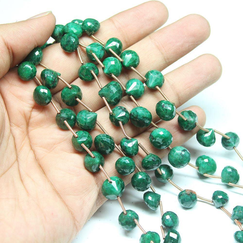 Natural Dyed Green Emerald Faceted Onion Drop Gemstone Loose Bead Strand 7-10mm 9.5" - Jalvi & Co.