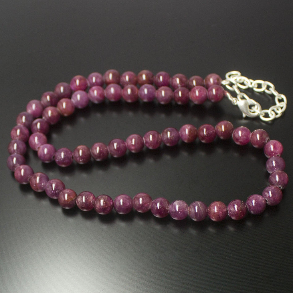 Natural Dyed Red Ruby Smooth Round Ball Necklace 7mm 16inches - Jalvi & Co.