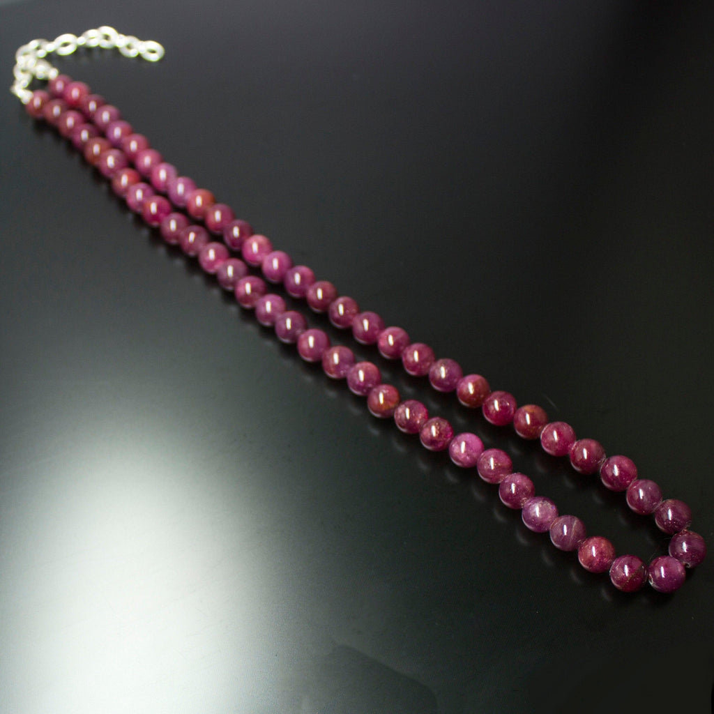 Natural Dyed Red Ruby Smooth Round Ball Necklace 7mm 16inches - Jalvi & Co.